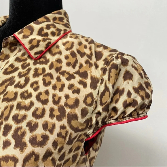 Boston Proper 100% Silk Animal Print Dress w red contrast buttons front Lined - Picture 5 of 12
